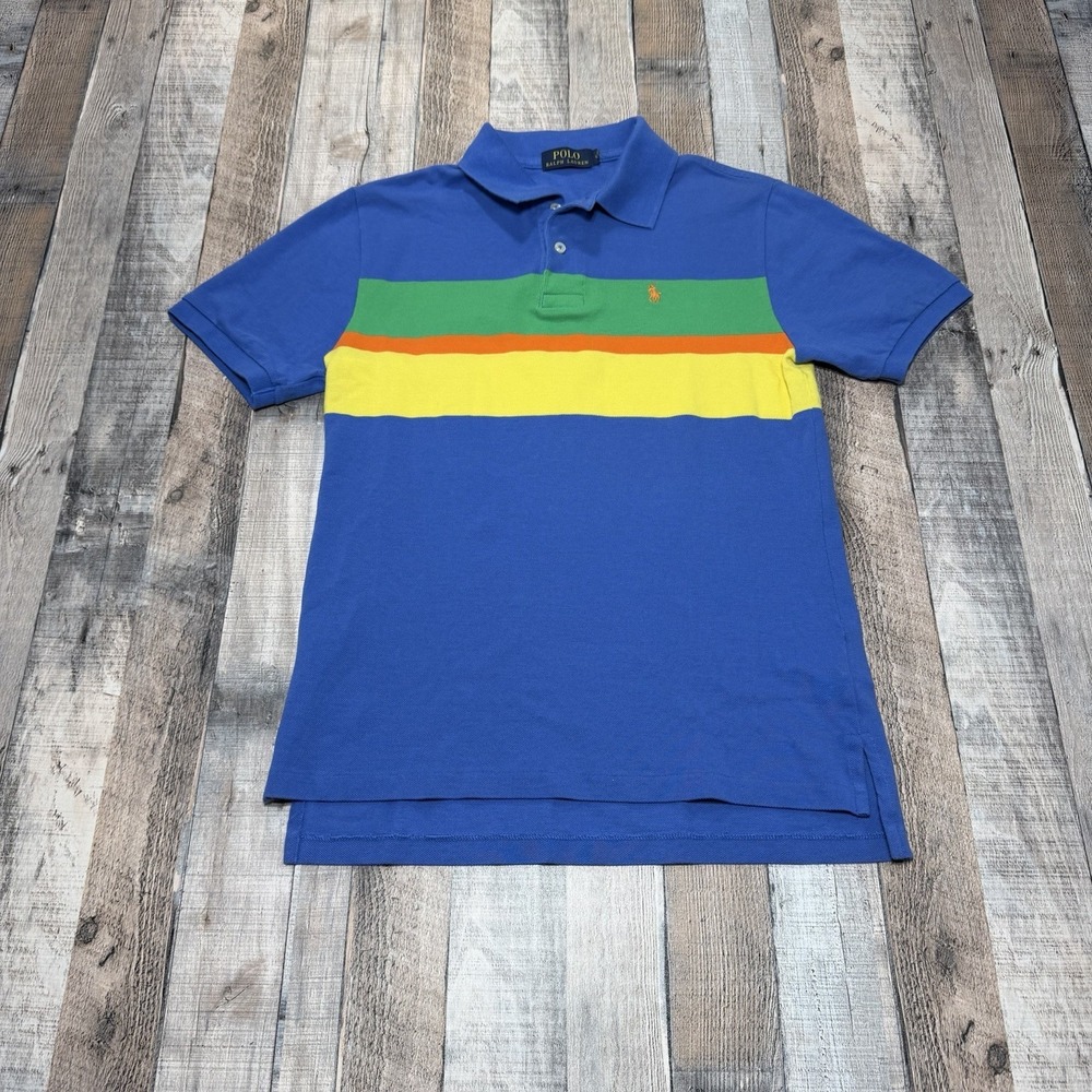Polo Ralph Lauren Polo Shirt Youth Large Blue Colorblock Stripe Short Sleeve